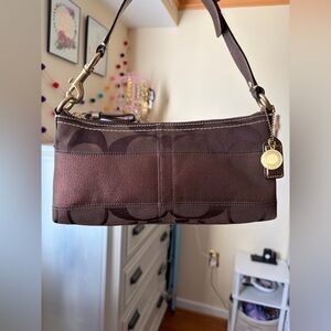 🤎 Coach Brown Jaquard Metallic Shimmer Stripe Handbag 🤎